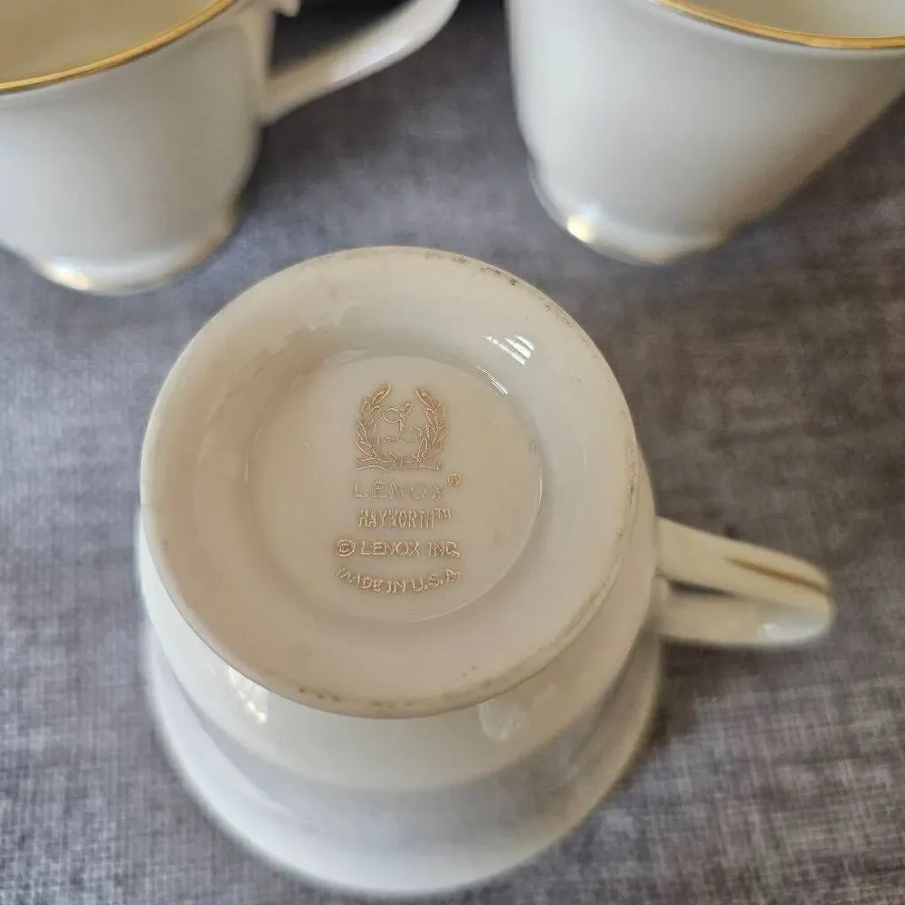 5 Vintage Lenox hayworth ivory gold trim tea cups